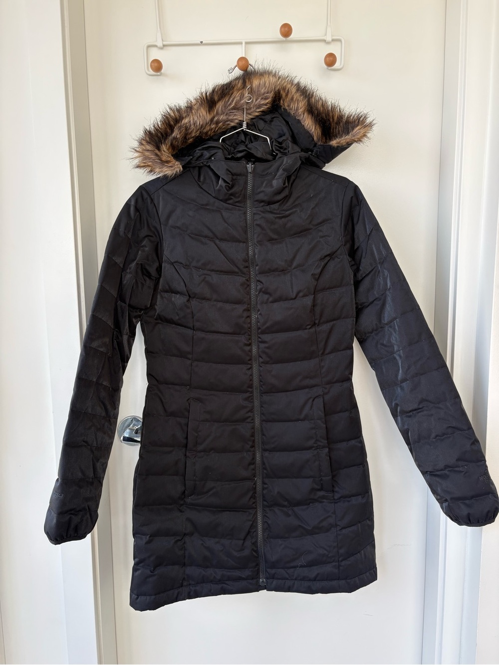North Face Black Down Puffer Coat with Faux Fur Hood Size Small